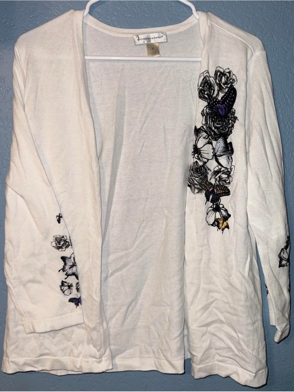 croft & barrow Cream Open-Front Cardigan with Floral Embroidery